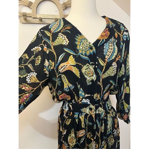 Vintage Adini New York Black Floral Rayon Maxi  Dress M - Picture 2 of 6